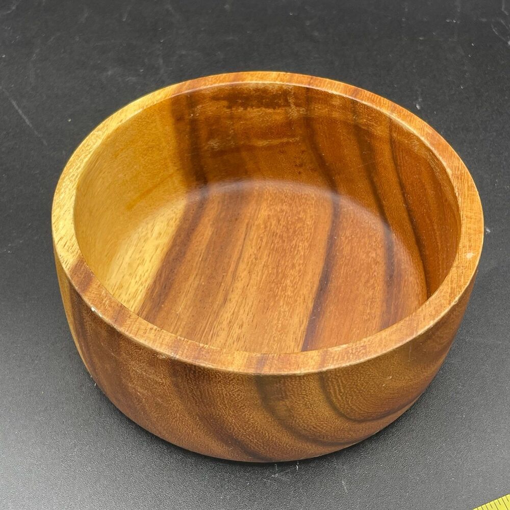 Vintage Hand Turned Solid Acacia Wood Salad Serving Bowl Mid Century Modern